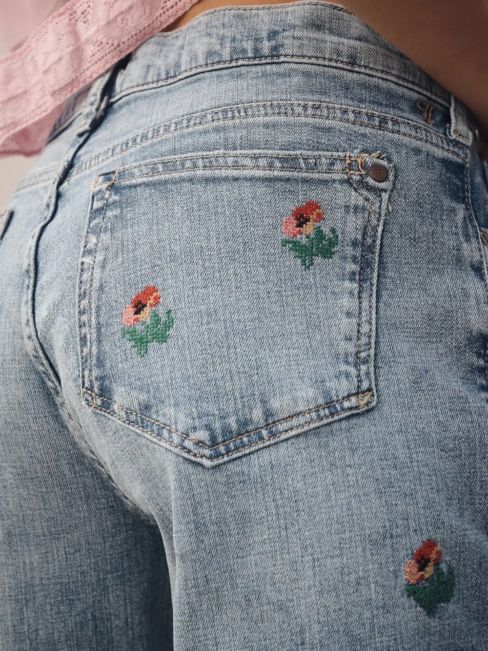 Pilcro Baggy Slim Boyfriend Embroidered High-Rise Relaxed Jeans - Picture 3 of 6